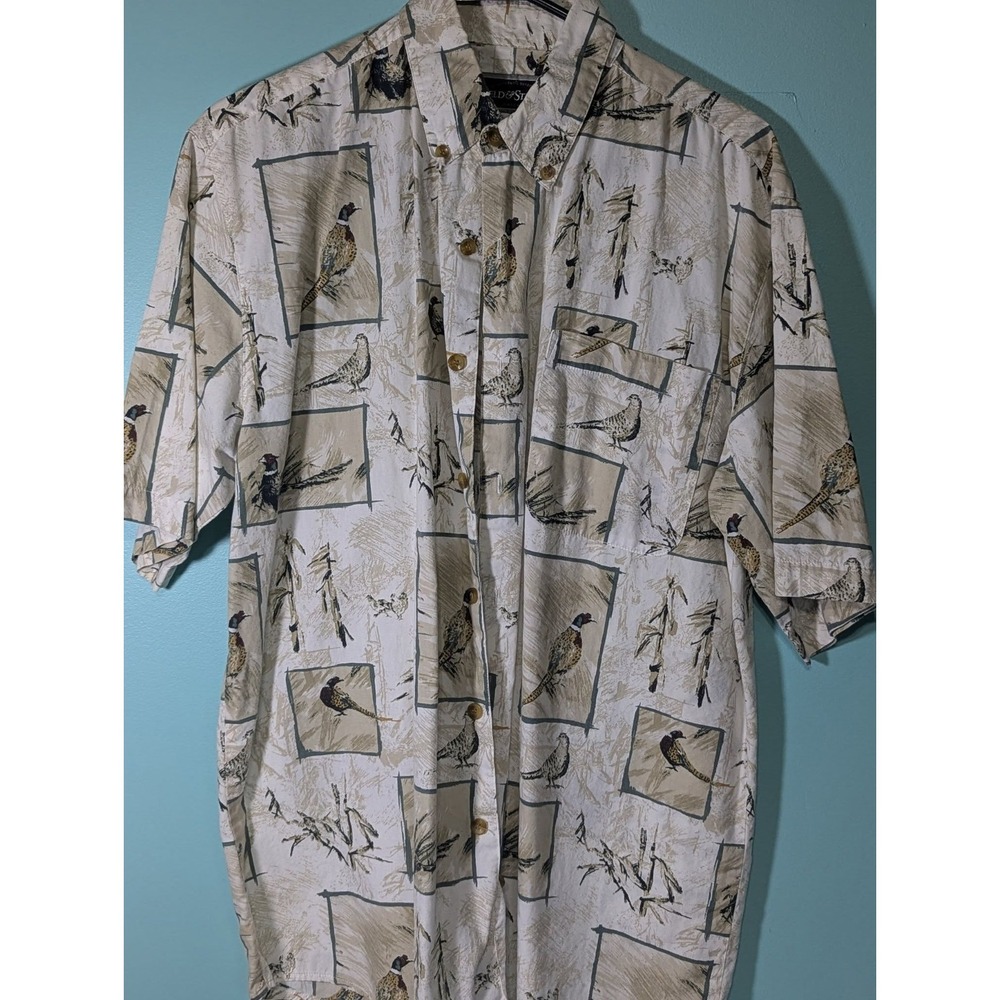 Field & Stream Button Up Short Sleeve Shirt 100 % Cotton Bird Print Size Med